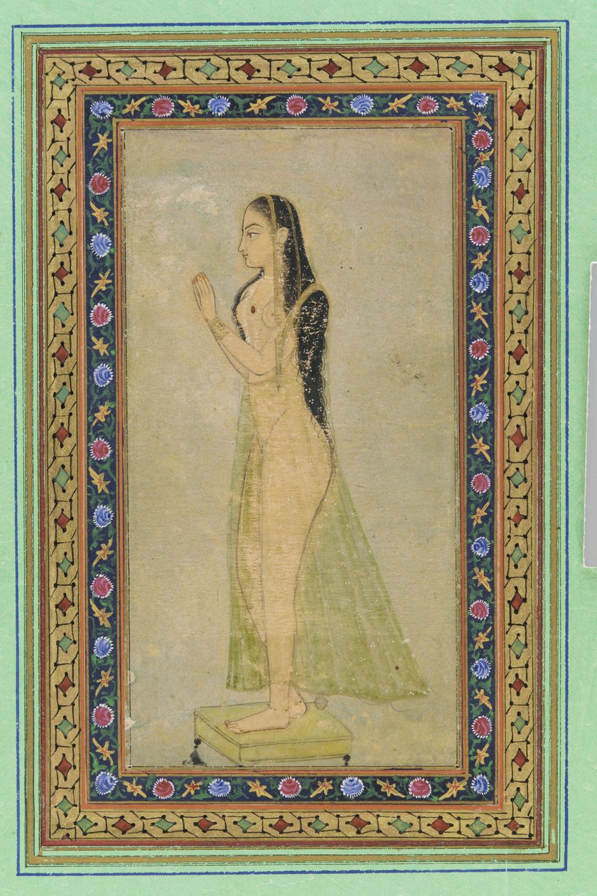 Dame im Gebet, Albumblatt mit Malerei von Mughal School