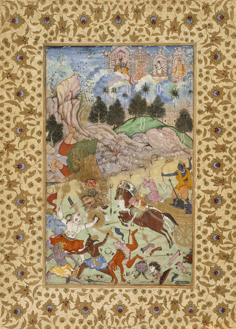 Pradyumna tötet Samvara, um 1585-90 von Mughal School