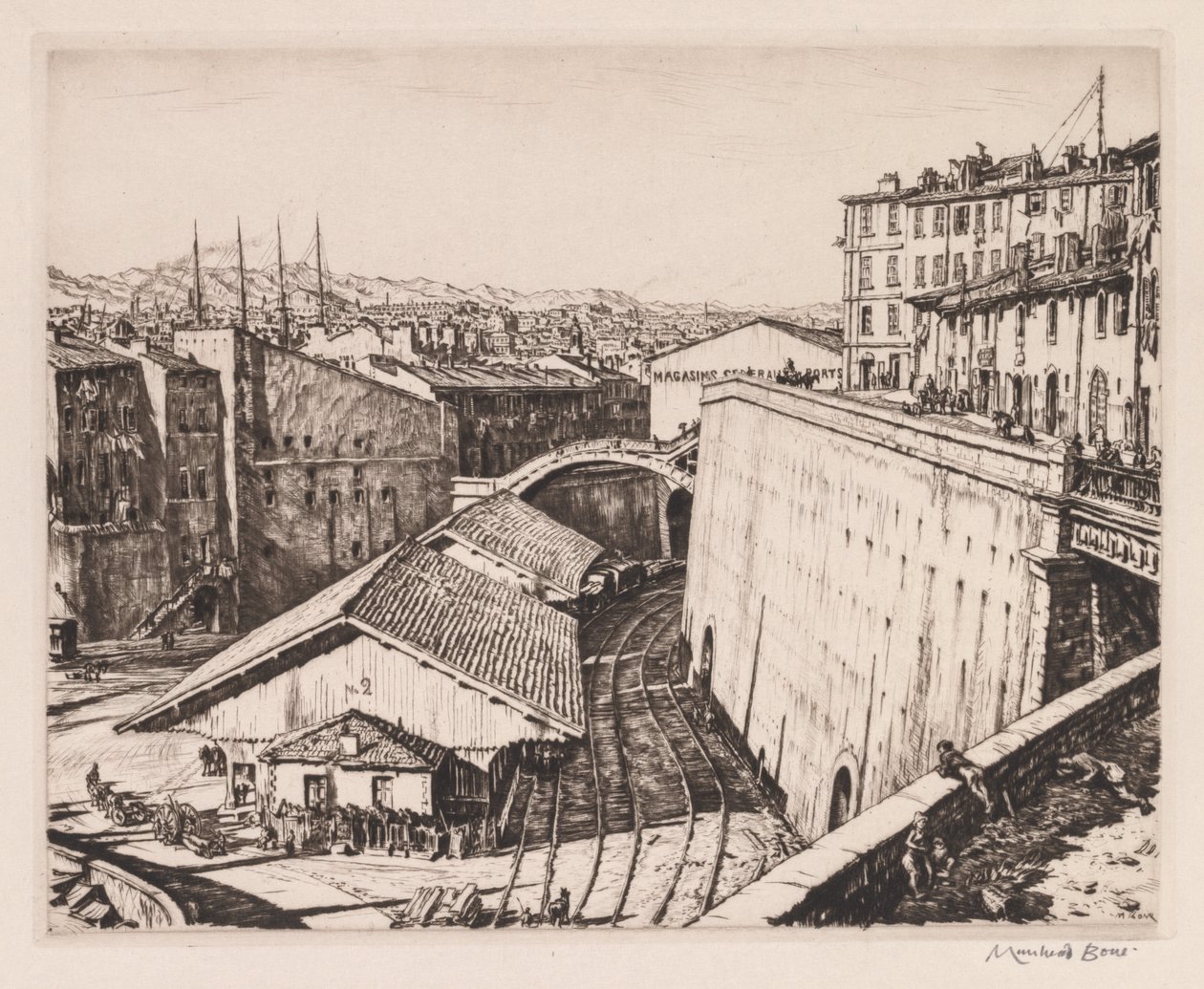 Eisenbahnschuppen, Marseille von Muirhead Bone