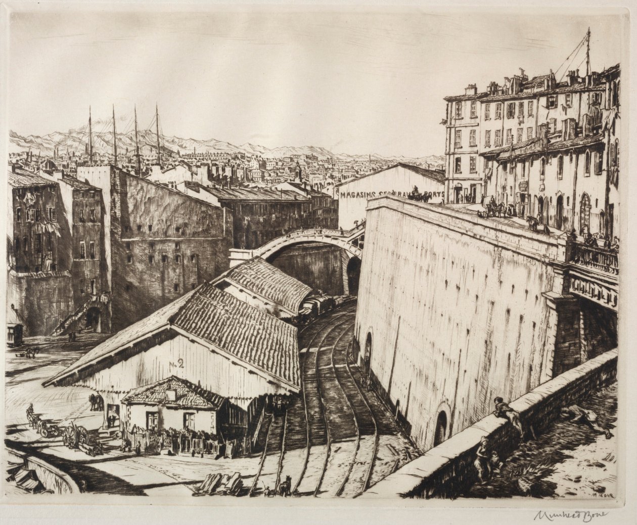 Zugschuppen, Marseille von Muirhead Bone