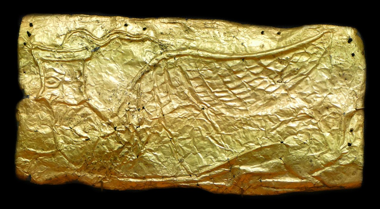 Goldblechabdeckung für glasvasenförmige Plakette von Mycenaean