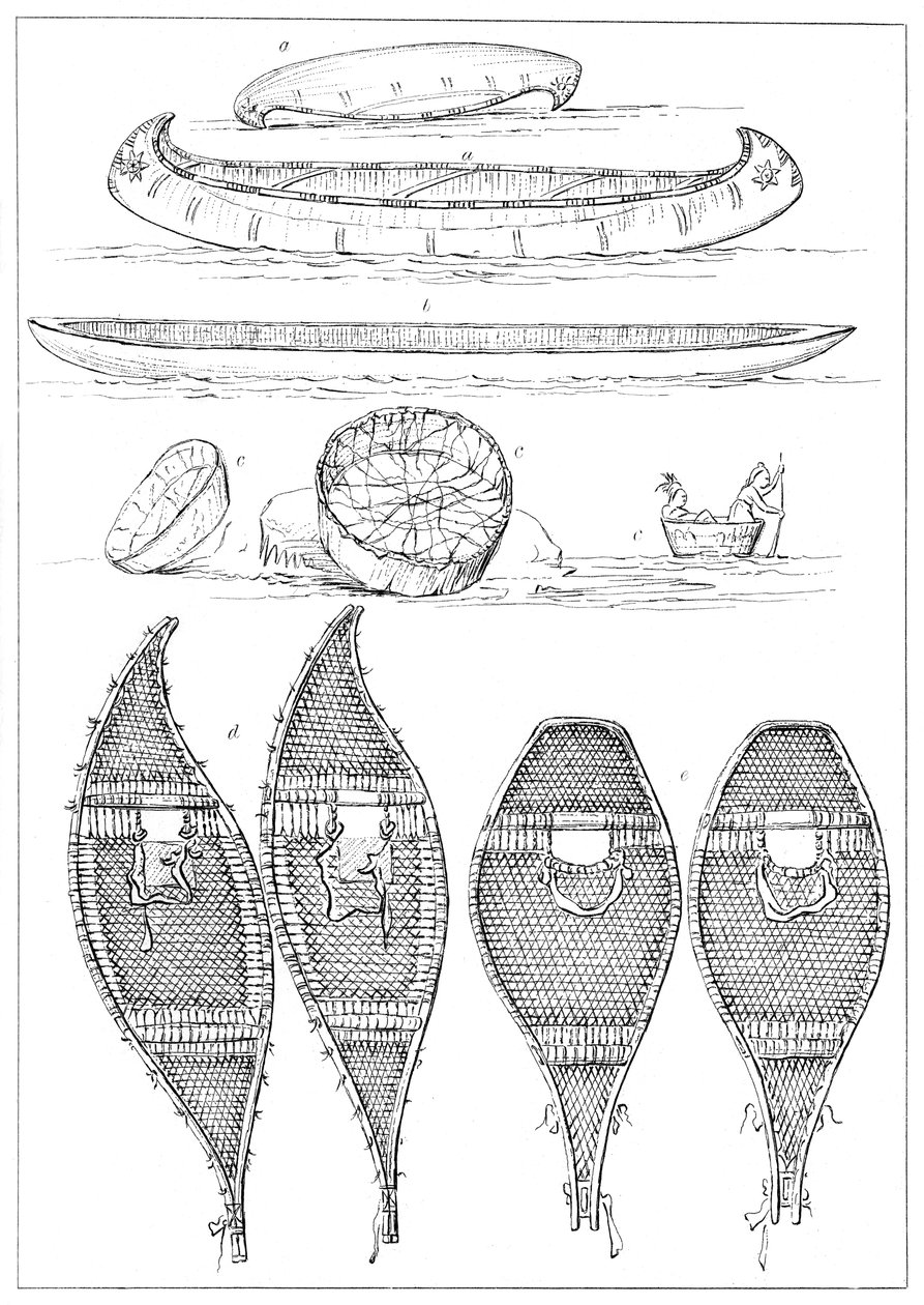 Sioux-Kanus und Chippewa-Schneeschuhe von Myers and Co