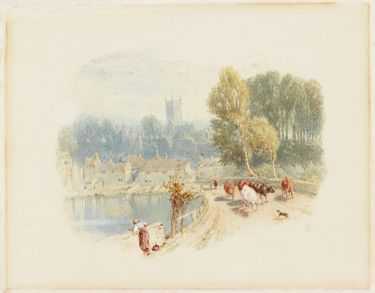 Flusslandschaft mit Kirche von Myles Birket Foster