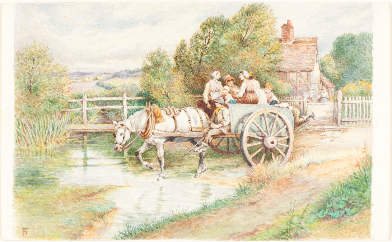 Kinder in einem Wagen von Myles Birket Foster