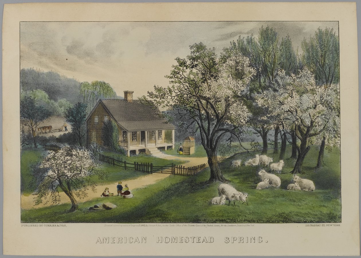 Amerikanischer Bauernhof Frühling, 1868-69 von N. and Ives, J.M. Currier