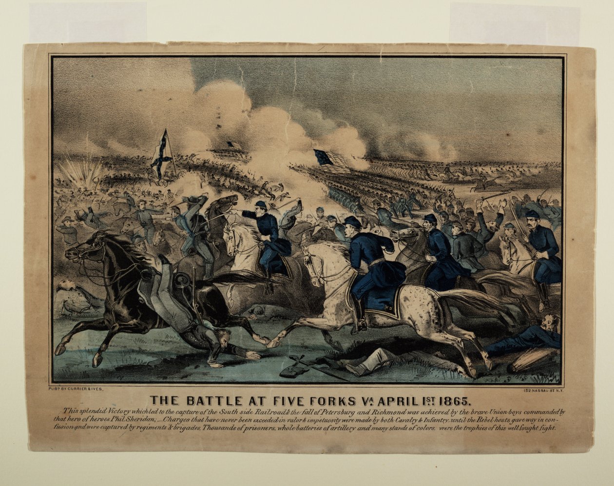 Schlacht von Five Forks, Va. 1. April 1865 von N. and Ives, J.M. Currier