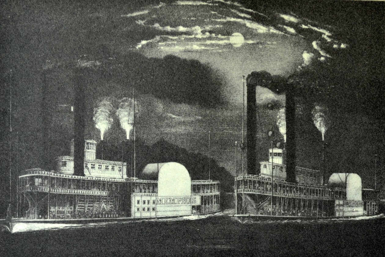 Currier & Ives Illustration 19. Jahrhundert. Mitternachtsrennen auf dem Mississippi von N. and Ives, J.M. Currier