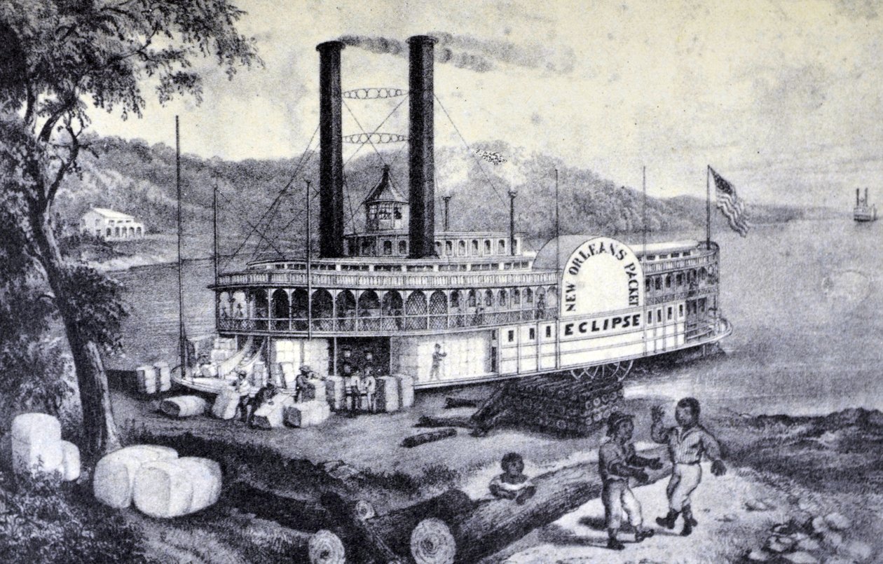 Am Mississippi, Baumwolle laden von N. and Ives, J.M. Currier