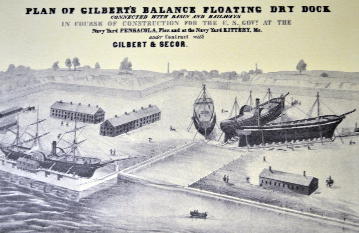 Currier & Ives Illustration 19. Jahrhundert. Plan von Gilberts Balance schwimmendes Trockendock von N. and Ives, J.M. Currier