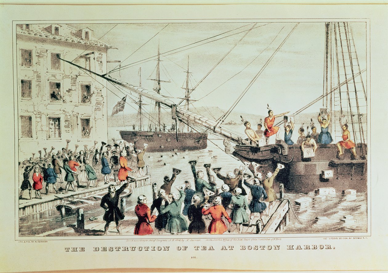 Die Boston Tea Party, 1846 von N. and Ives, J.M. Currier