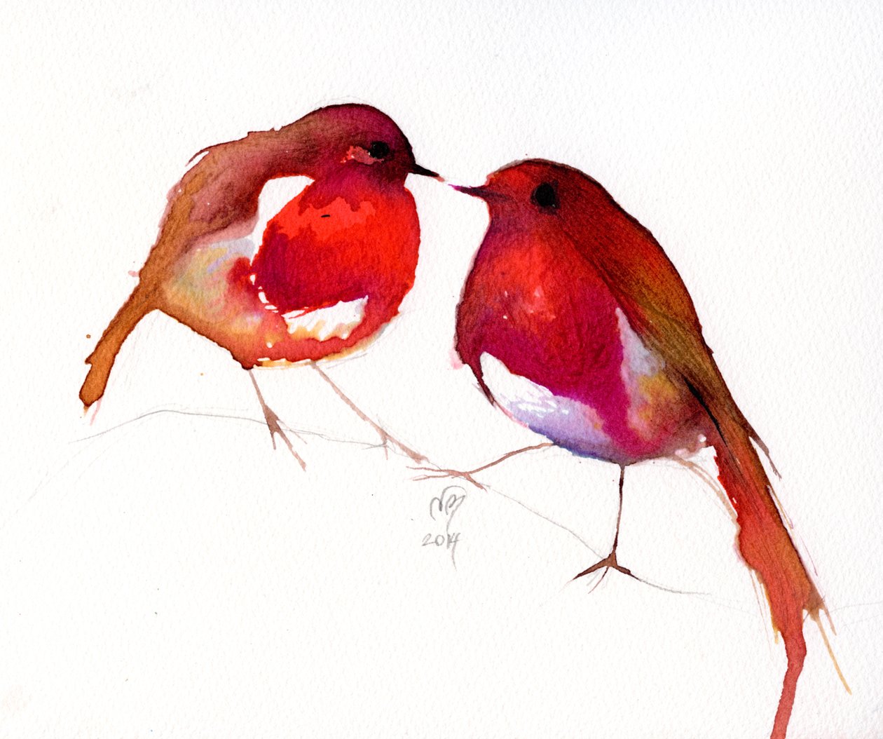 Zwei kleine Tinten-Vögel, 2014 von Nancy Moniz Charalambous