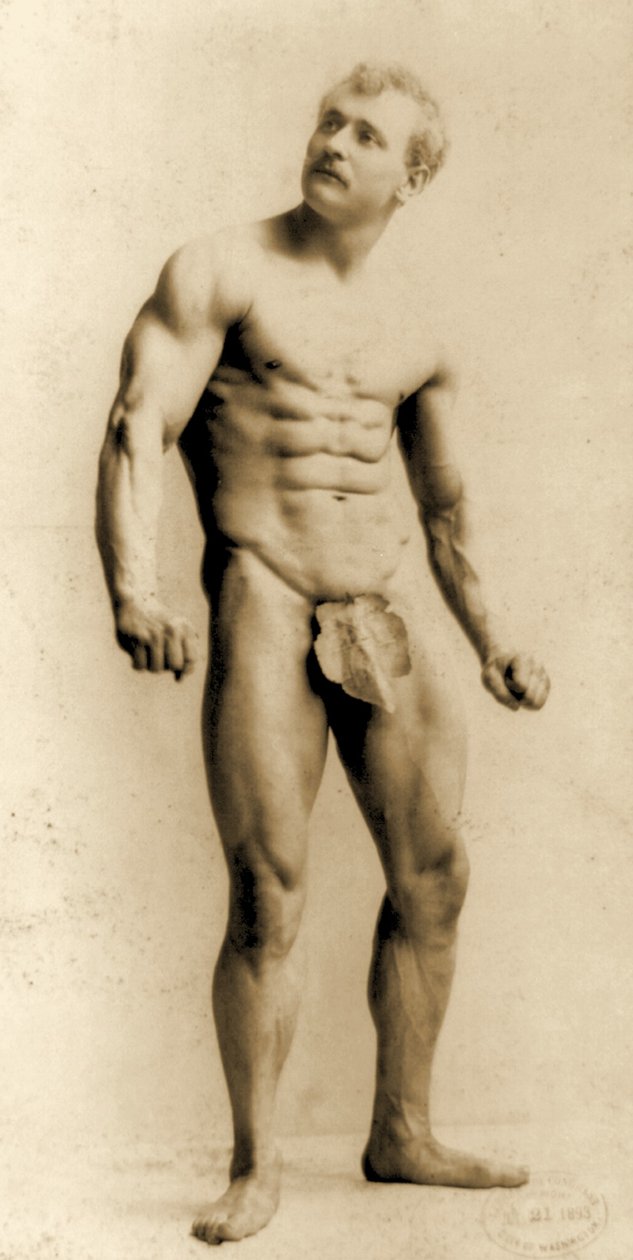 Eugen Sandow, in klassischer antiker griechisch-römischer Pose, ca. 1893 von Napoleon Sarony