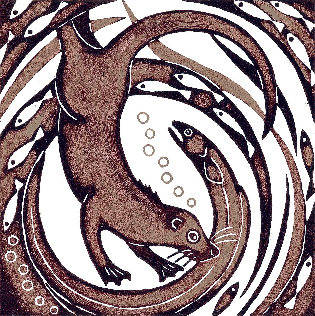 Otter mit Aal von Nat Morley