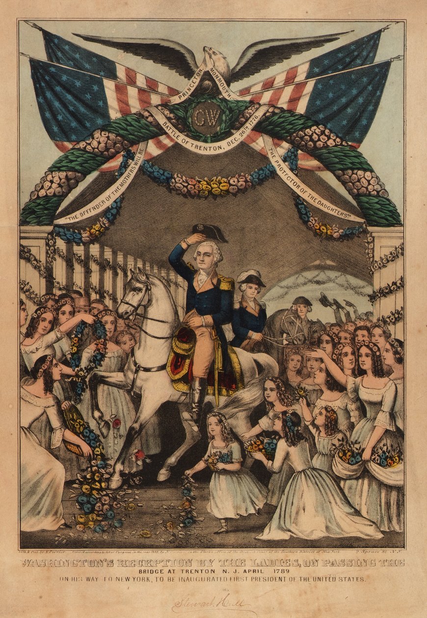 Washingtons Empfang durch die Damen von Nathaniel Currier