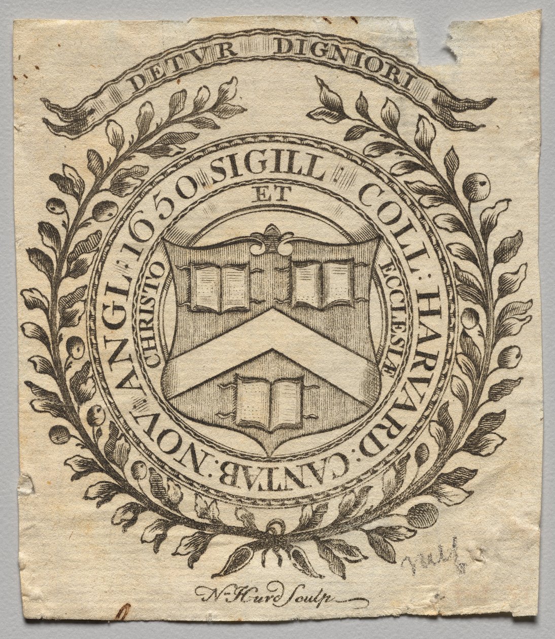 Exlibris: Siegel des Harvard College von Nathaniel Hurd