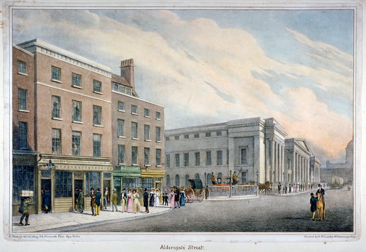 Aldersgate Street, City of London, ca. 1830 von Nathaniel Whittock