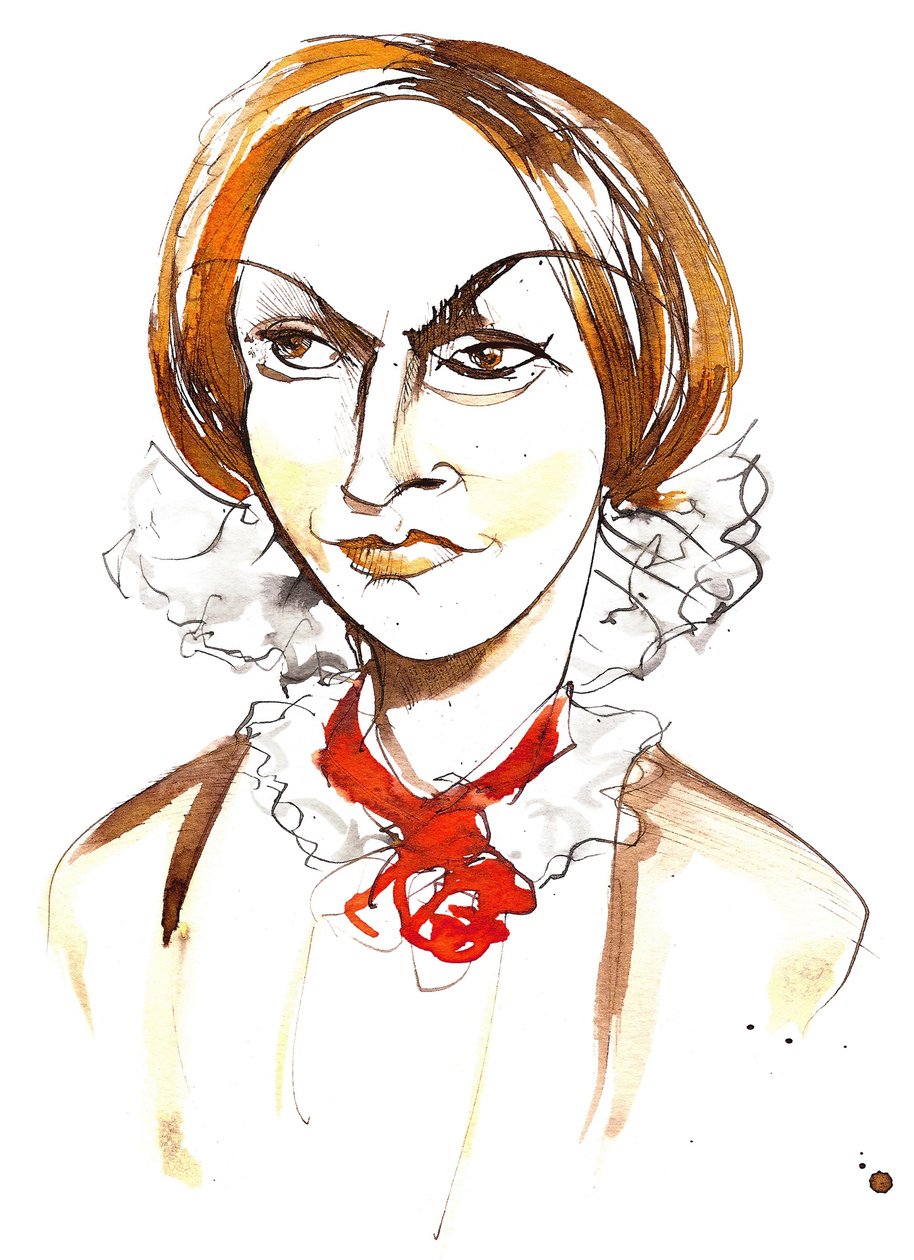 Charlotte Brontë, englische Romanautorin und Dichterin (1816 - 1855); Farbkarikatur von Neale Osborne