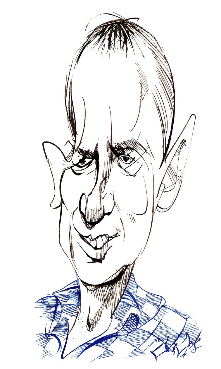 Frank Skinner - Karikatur des englischen Komikers, Schauspielers, Schriftstellers und Moderators, geboren 1957 von Neale Osborne