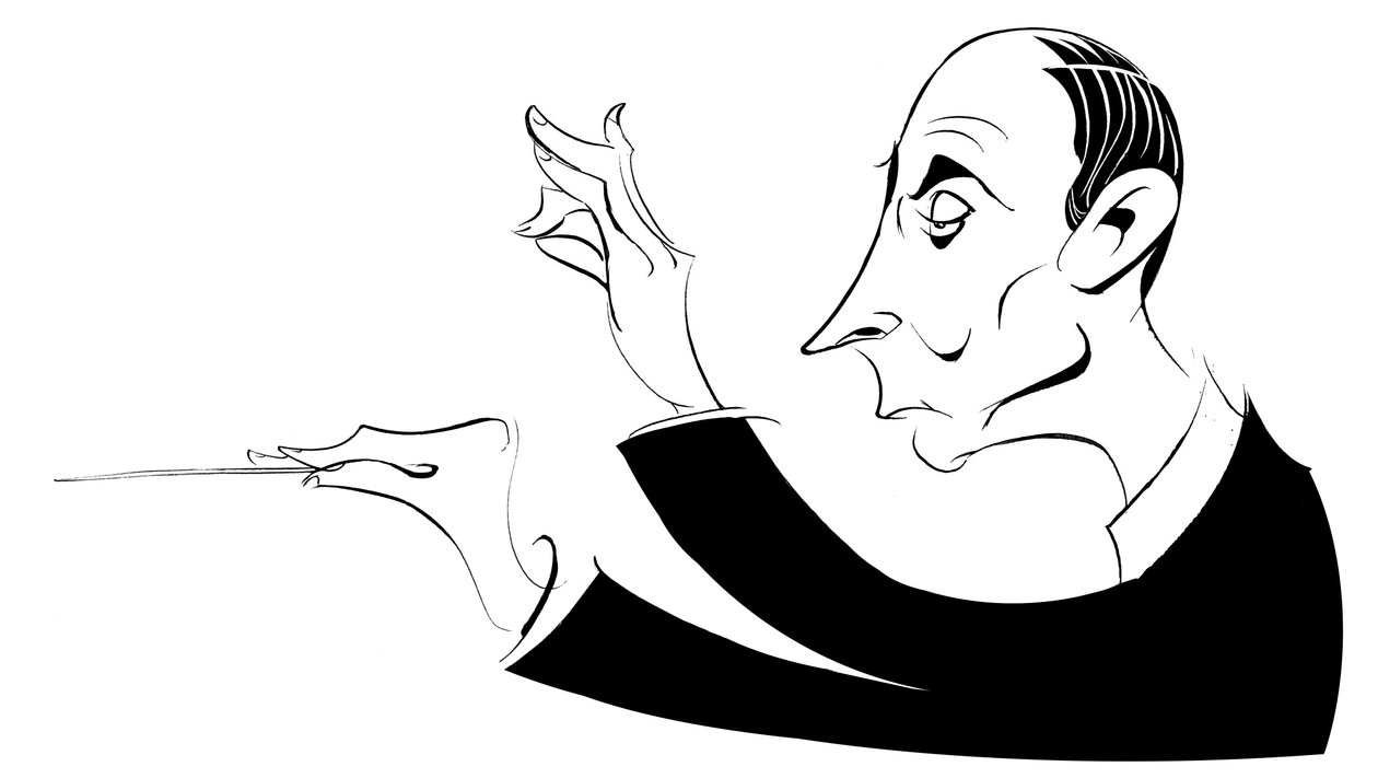 Igor Markevich, schwarz-weiße Karikatur von Neale Osborne