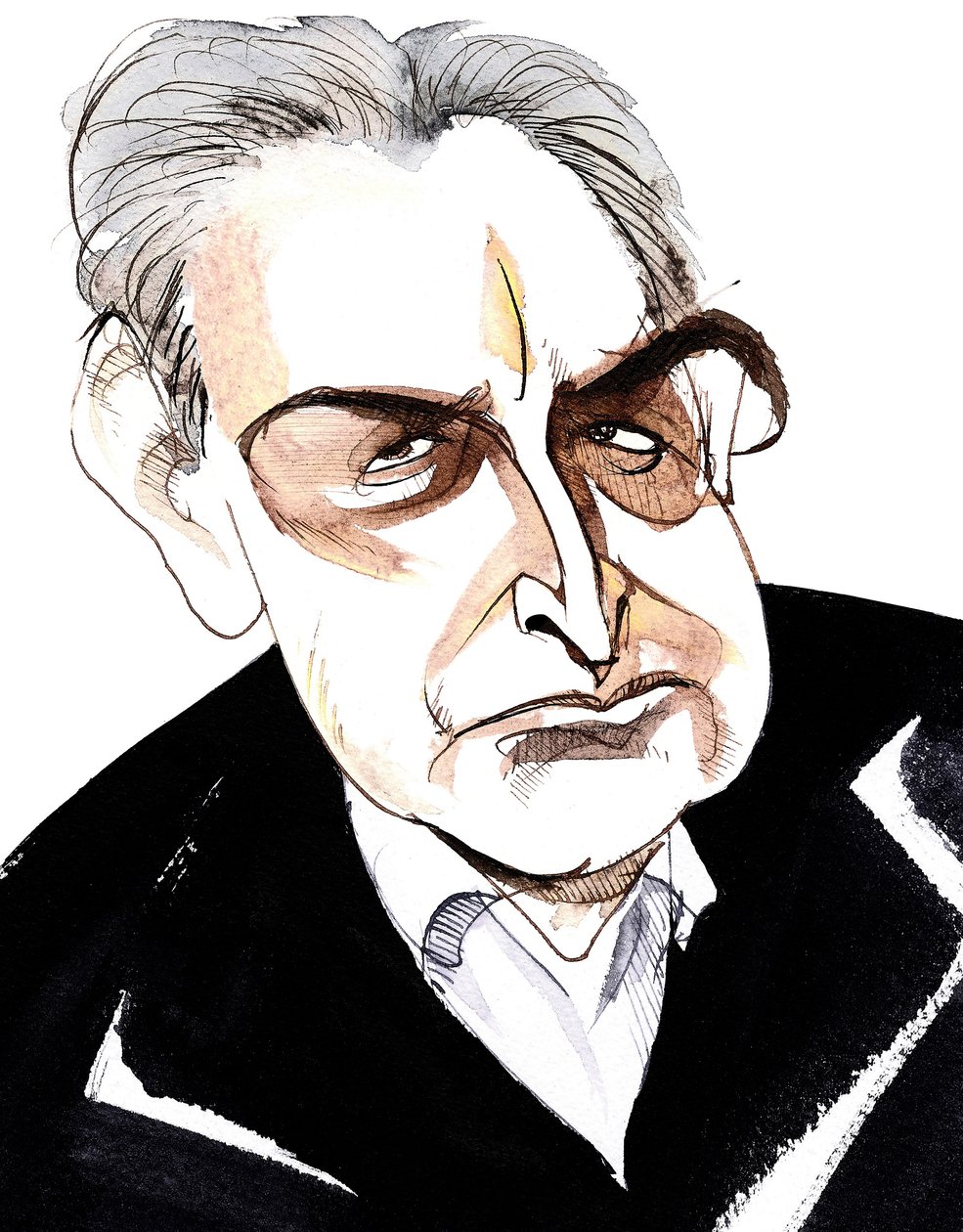 John Banville, irischer Romanautor und Drehbuchautor; Krimiautor unter dem Pseudonym Benjamin Black; Karikatur von Neale Osborne
