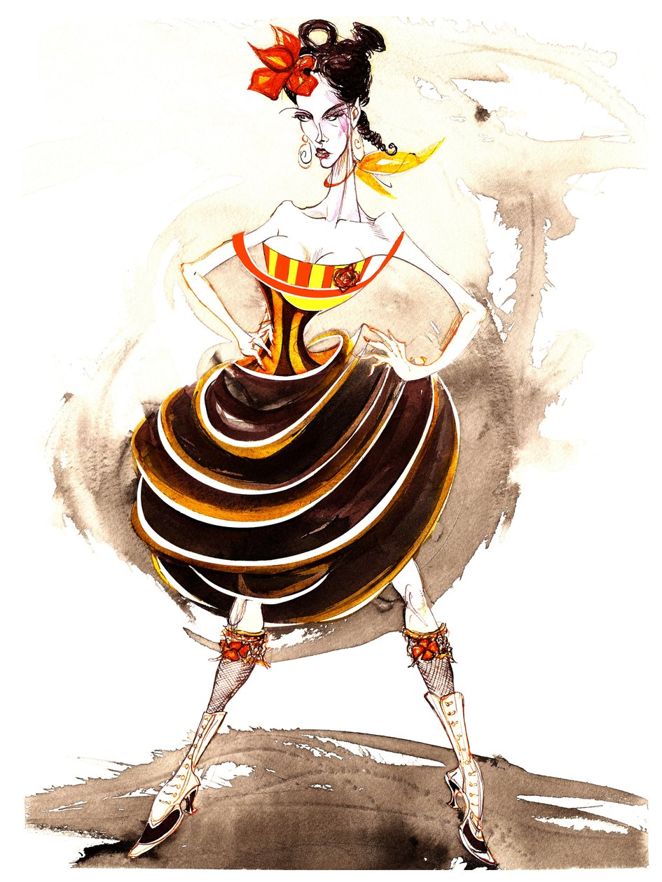 Model in einem voluminösen Rock von Neale Osborne
