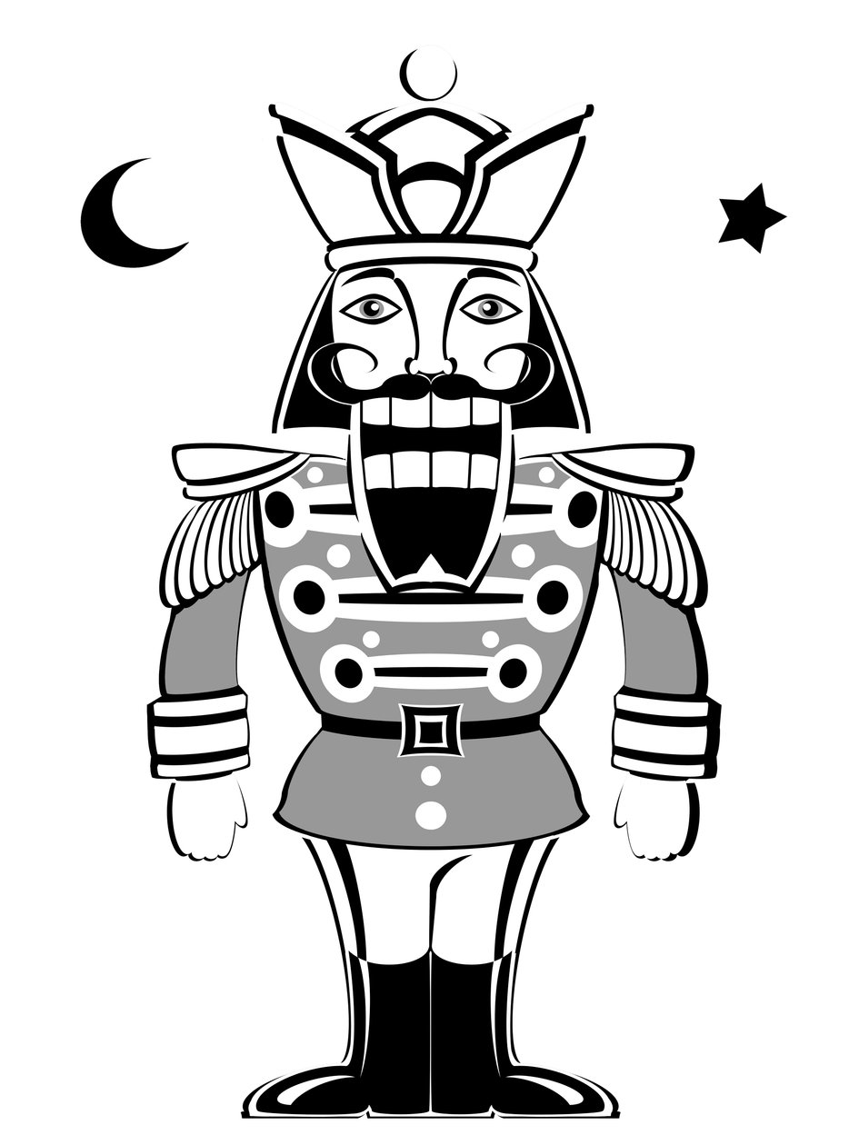 Nussknacker-Puppe, Halbton-Grafik auf Weiß, 2000 von Neale Osborne von Neale Osborne