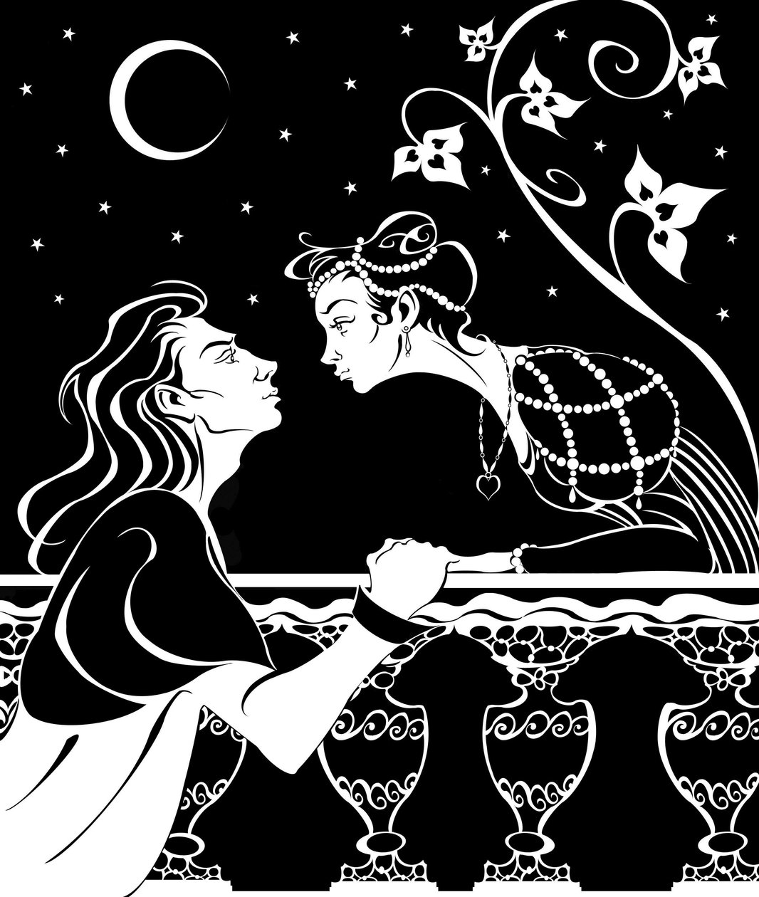 Romeo und Julia - Illustration der Balkonszene aus dem Stück von William Shakespeare von Neale Osborne