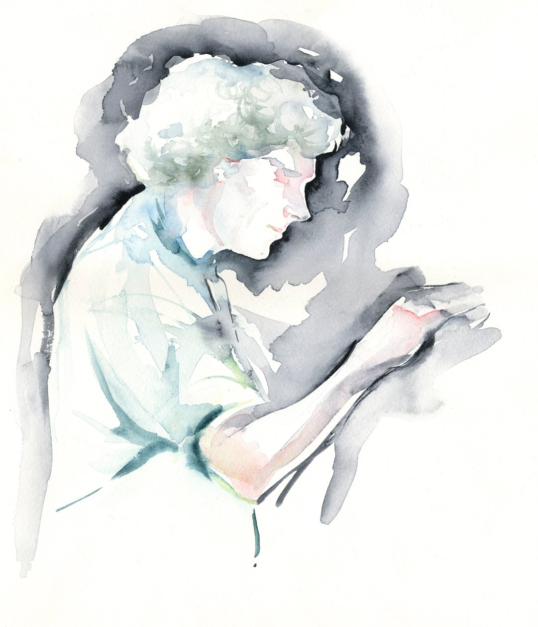 Simon Rattle - Aquarellporträt des englischen Dirigenten in der Symphony Hall, Birmingham von Neale Osborne