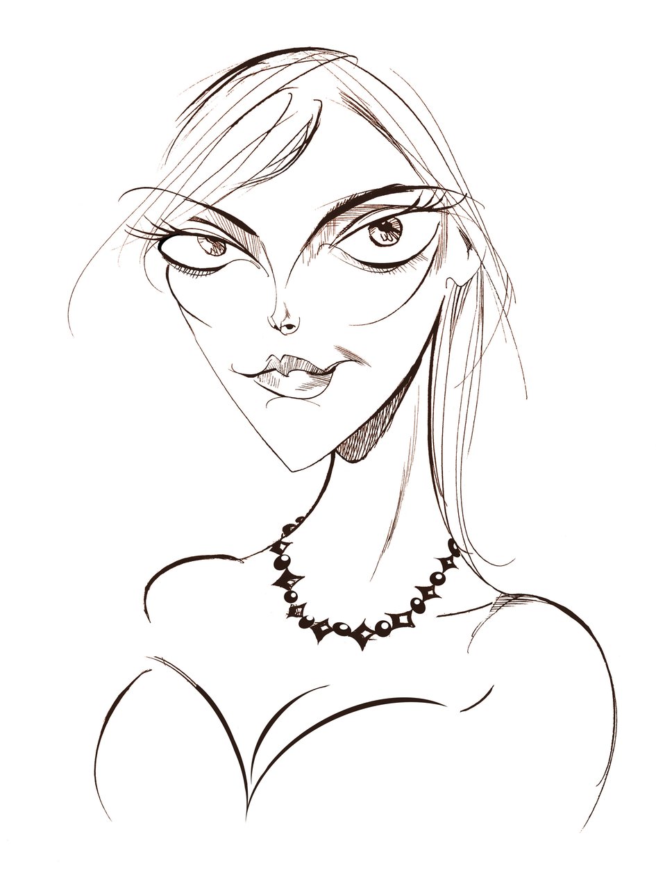 Sophie Dahl, englische Autorin und Model, Sepia-Linien-Karikatur, 2008 von Neale Osborne von Neale Osborne