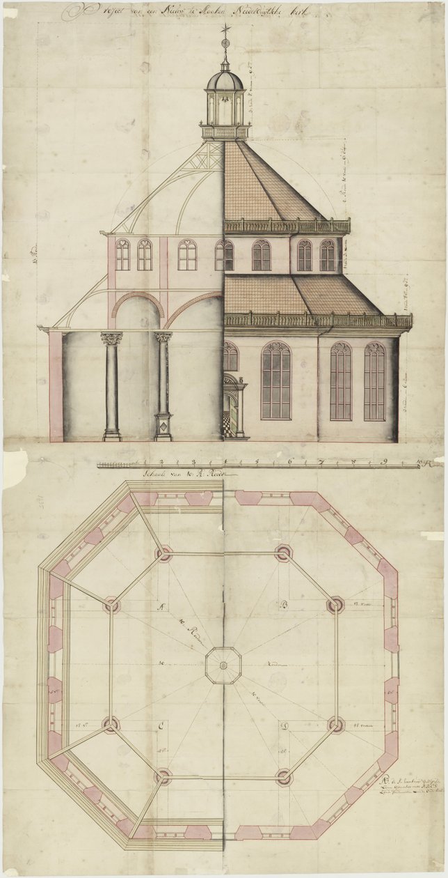 Bauzeichnung für eine zu errichtende Kirche in Batavia von Nederlands