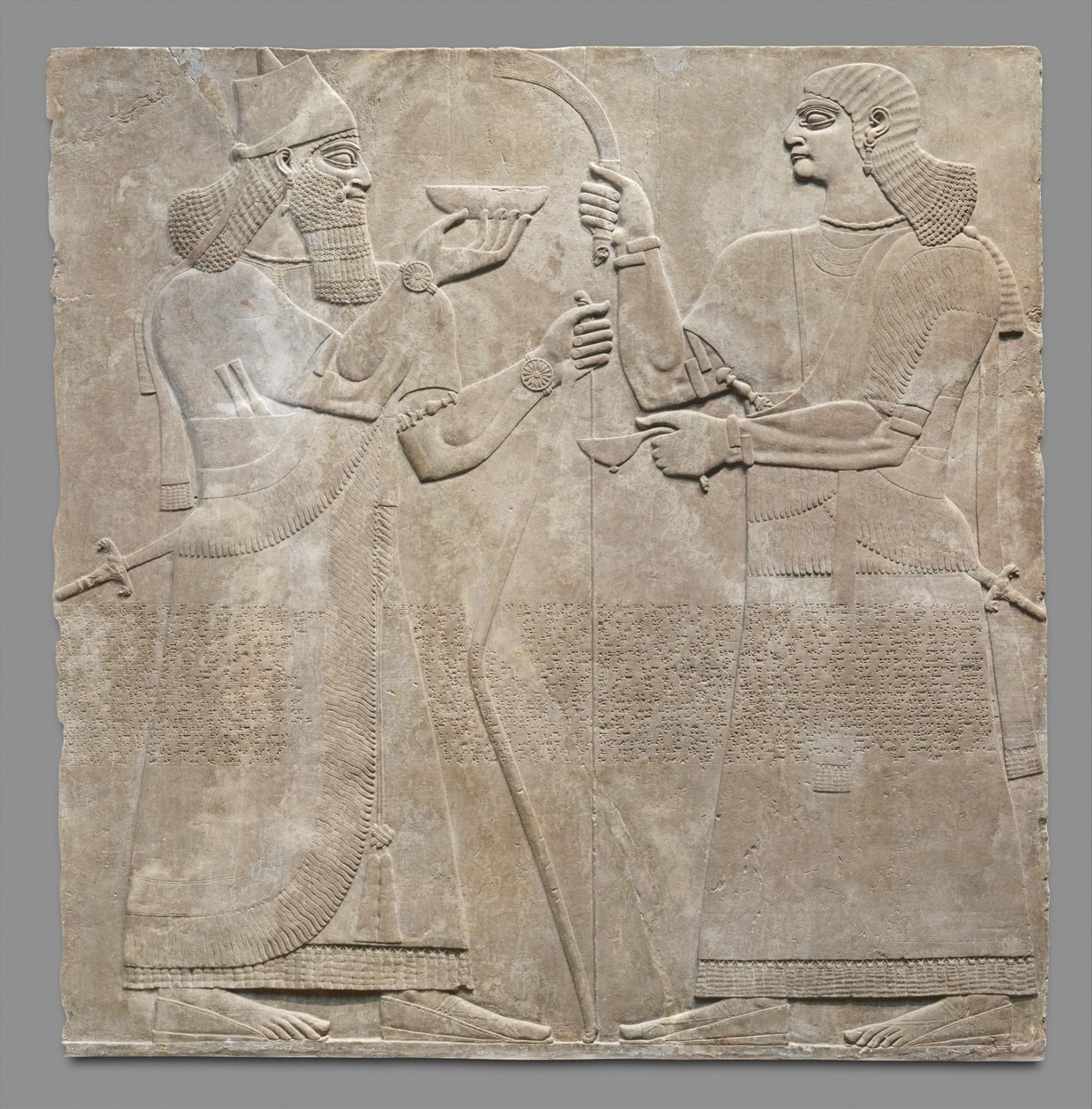 Relieftafel eines Königs und Eunuchen, ca. 883-59 v. Chr. (Gipsalabaster) von Neo Assyrian