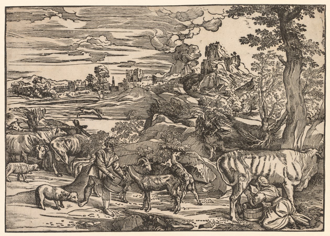 Landschaft mit einer Milchmagd von Niccolo Boldrini