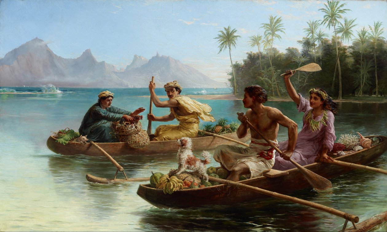 Rennen zum Markt, Tahiti von Nicholas Chevalier