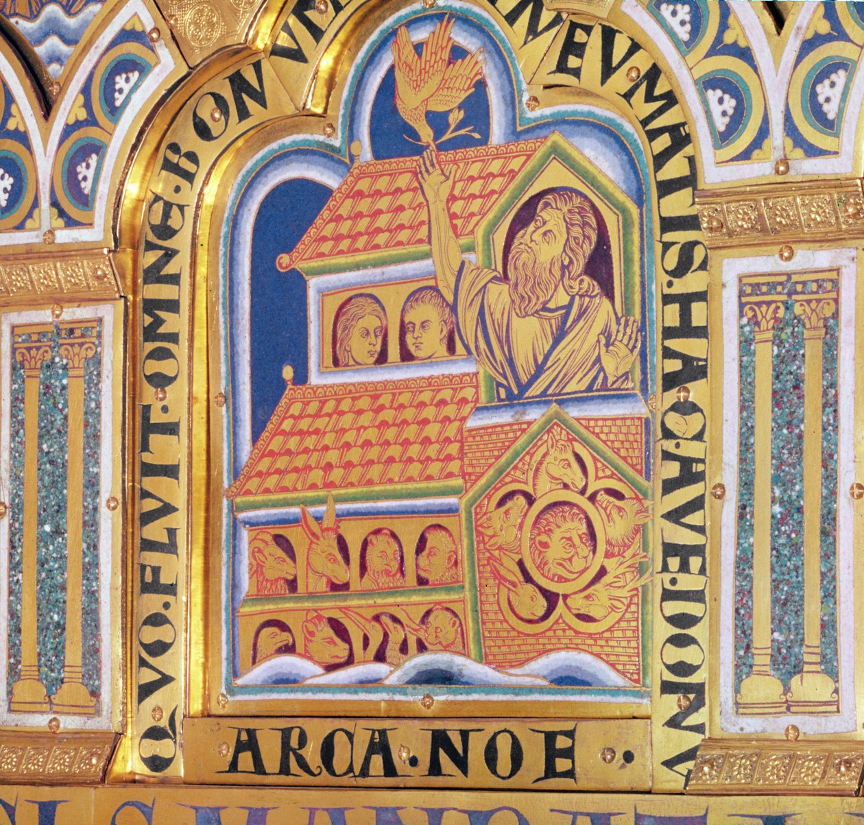 Noah und die Arche, Detail eines der 51 Tafeln des Verduner Altars, 1181 von Nicholas of Verdun