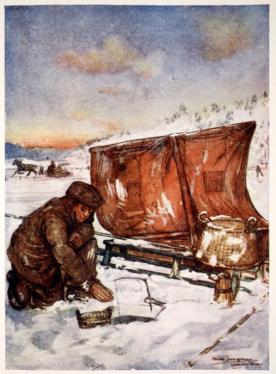 Fischen durch das Eis auf dem Christiania-Fjord, 1905 von Nico Jungman