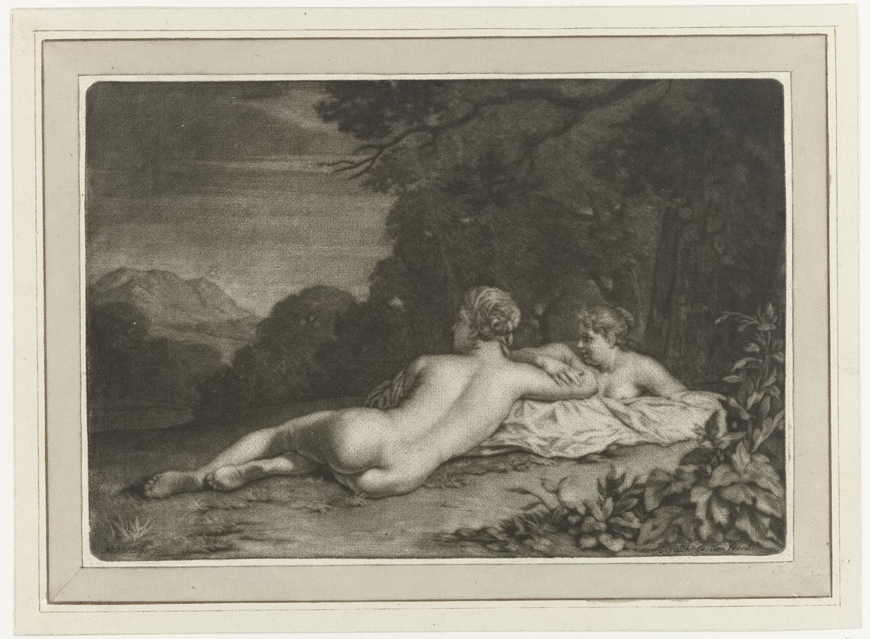 Landschaft mit zwei Nymphen von Nicolaas Verkolje