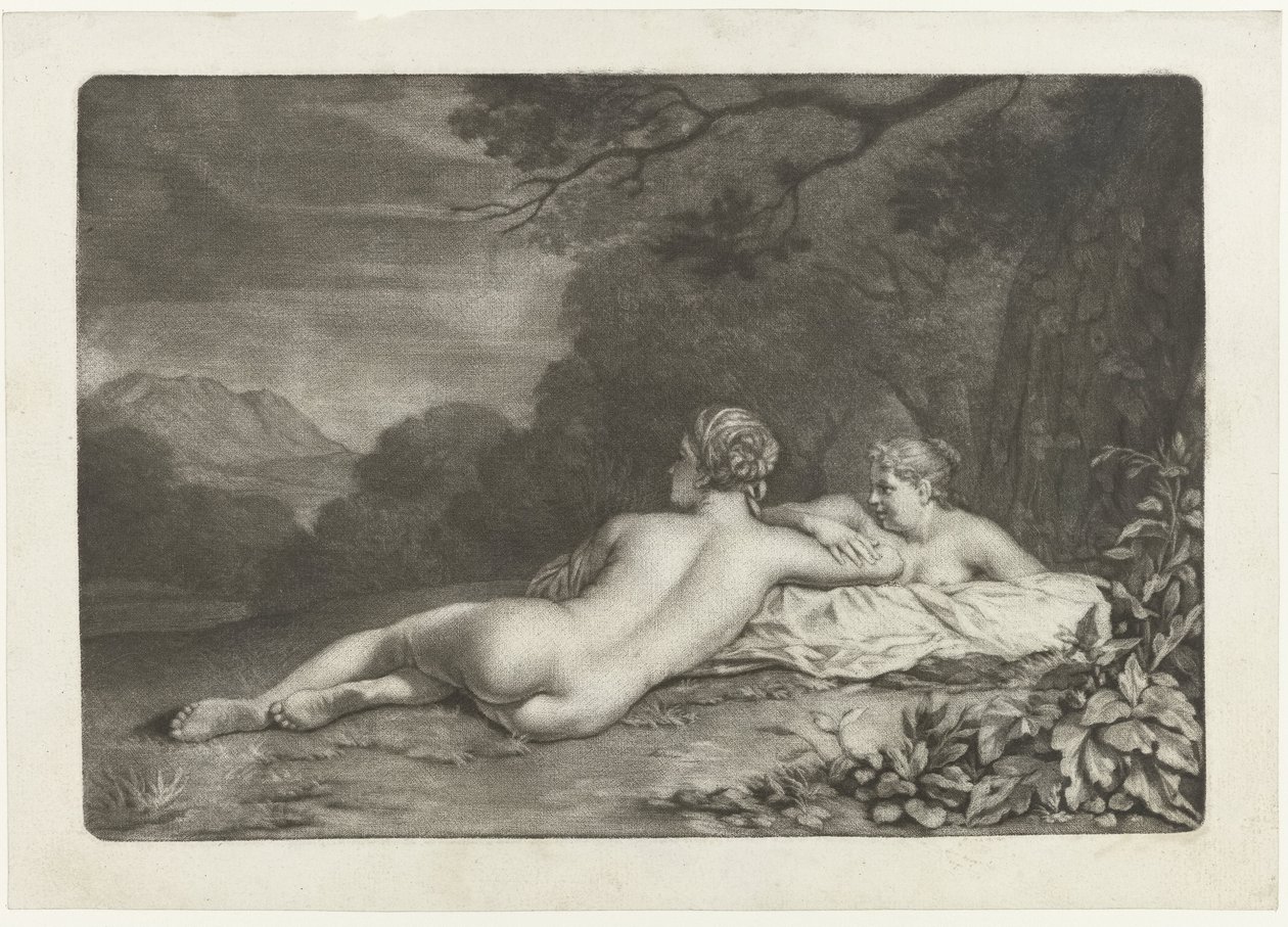 Landschaft mit zwei Nymphen von Nicolaas Verkolje