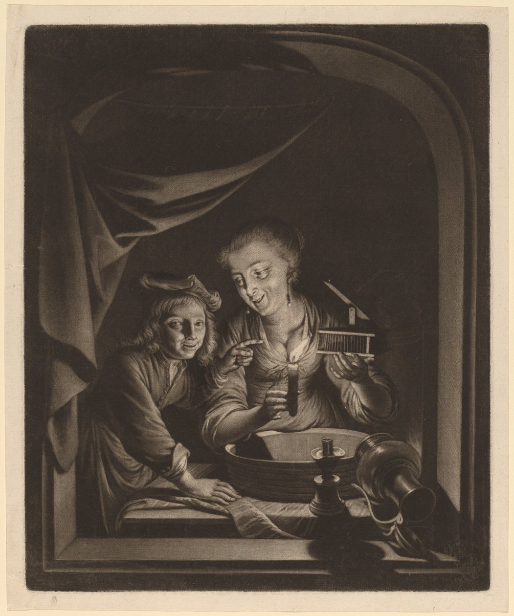 Magd mit einer Mausefalle von Nicolaas Verkolje after Gerrit Dou