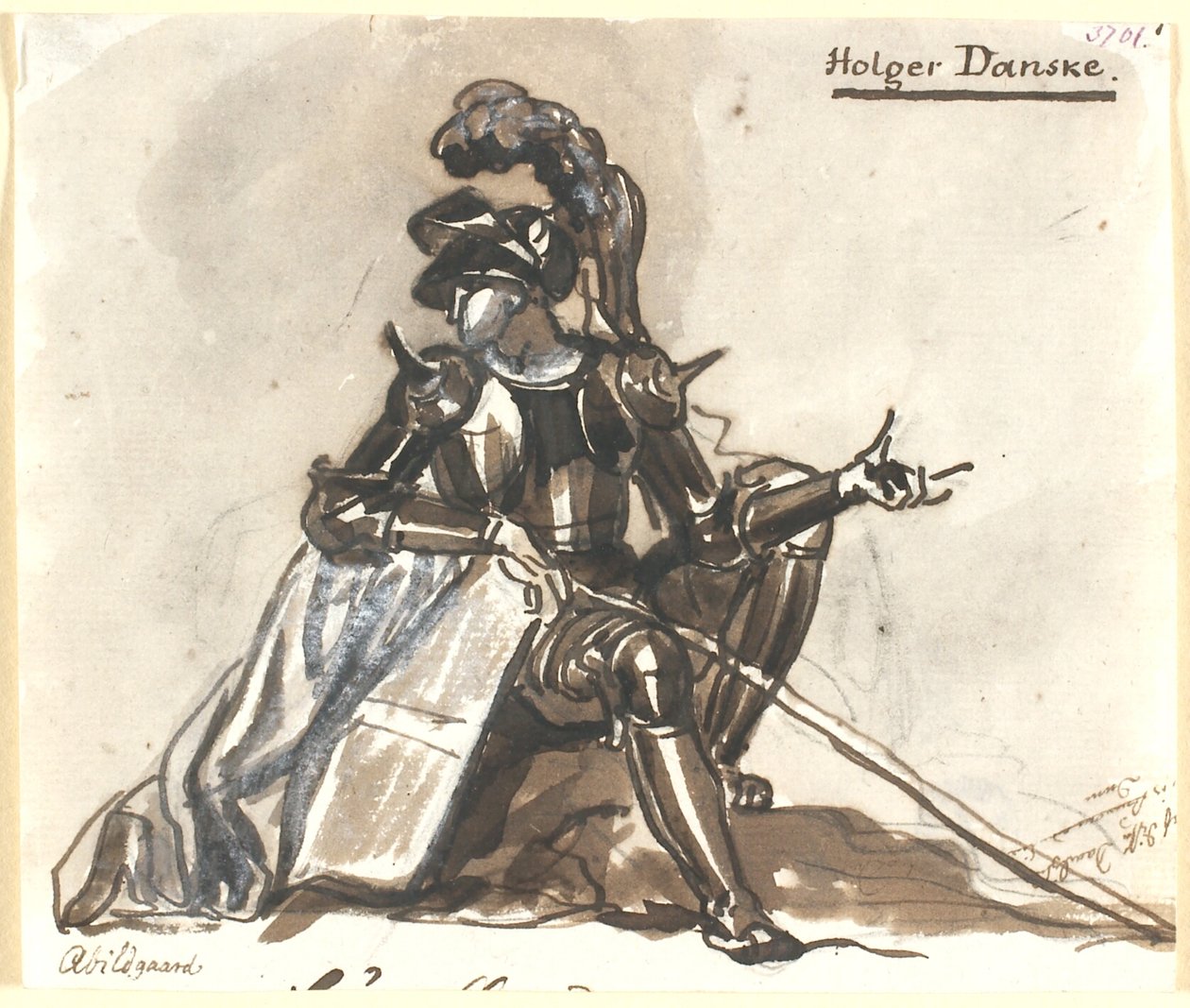 Holger Danske sitzend in Rüstung von Nicolai Abildgaard