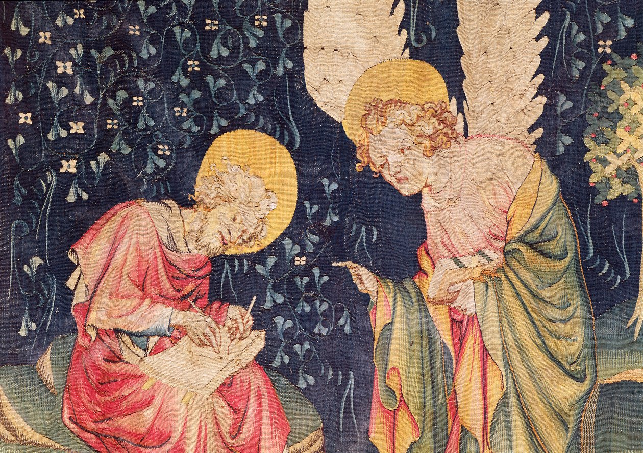 St. Johannes mit einem Engel (Detail) von Nicolas Bataille