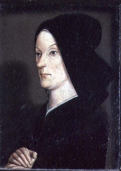 Das Matheron-Diptychon: Porträt von Jeanne de Laval (gest. 1498), zweite Frau von René I. dem Guten (1409-80), rechte Tafel von Nicolas Froment
