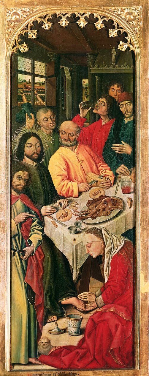 Die Auferstehung des Lazarus Triptychon, rechte Tafel von Maria Magdalena wäscht Christus die Füße, 1461 von Nicolas Froment