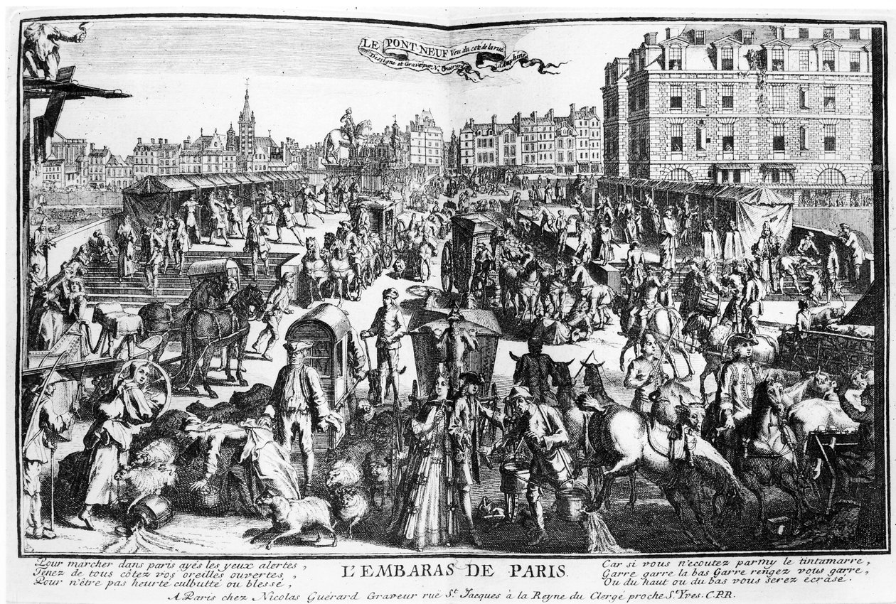 Der Stau in Paris, Pont Neuf von der Rue Dauphine von Nicolas Guerard