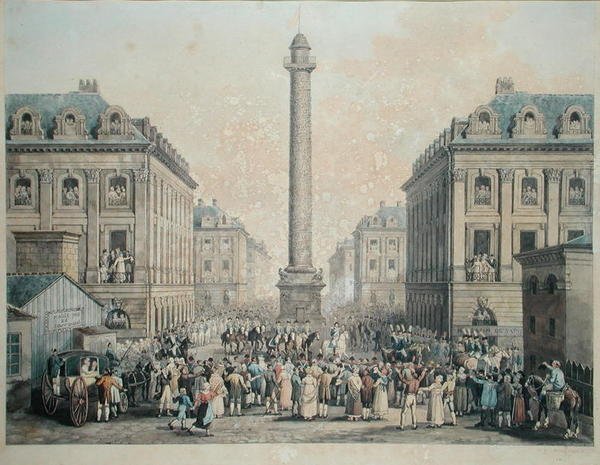 Charles-Ferdinand de France (1778-1820) Duc de Berry kehrt durch den Place Vendôme zu den Tuilerien zurück, 1814 von Nicolas Joseph Vergnaux
