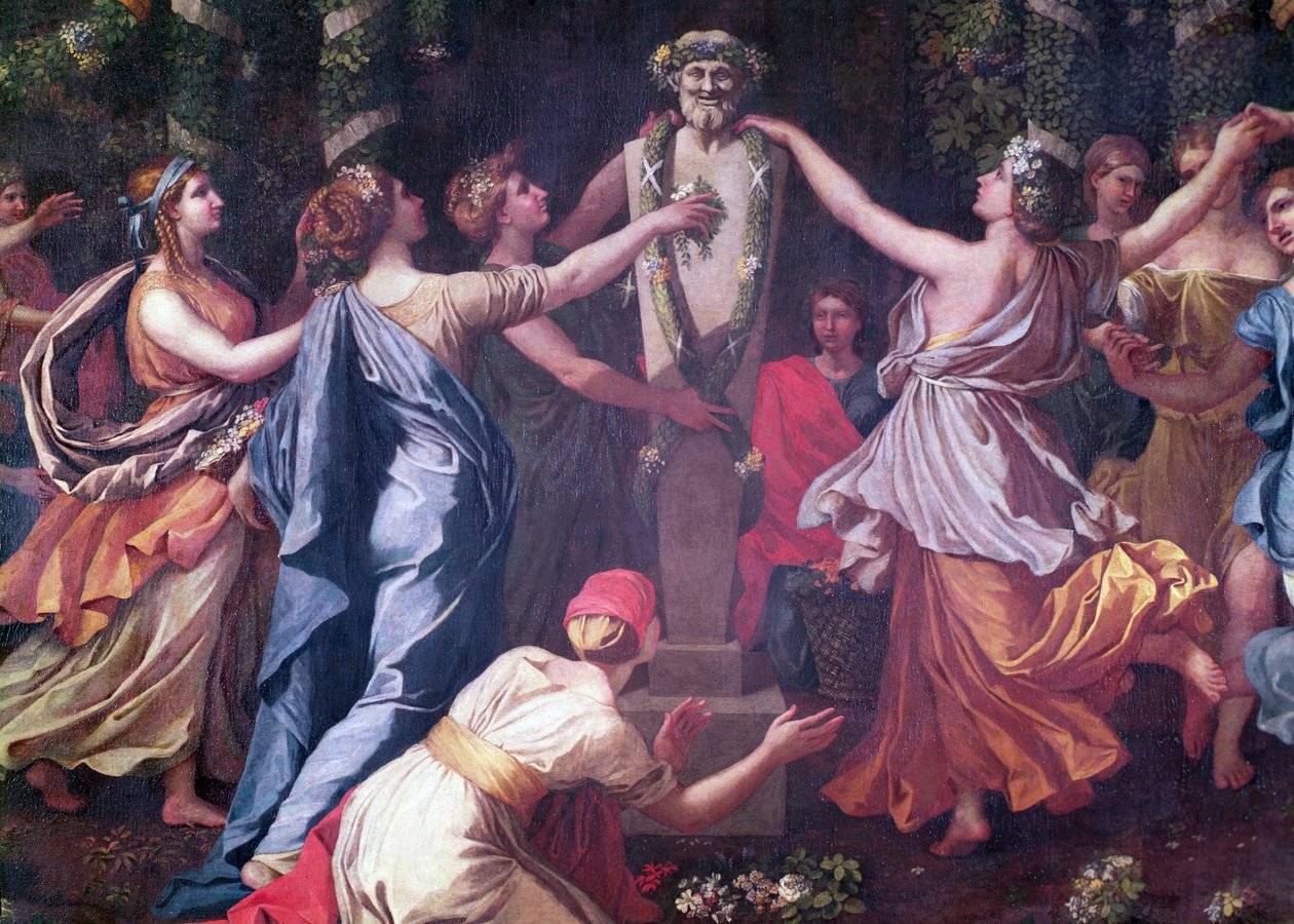 (Detail) Hymenaios verkleidet als Frau während eines Opfers an Priapus, ca. 1634-38 von Nicolas Poussin