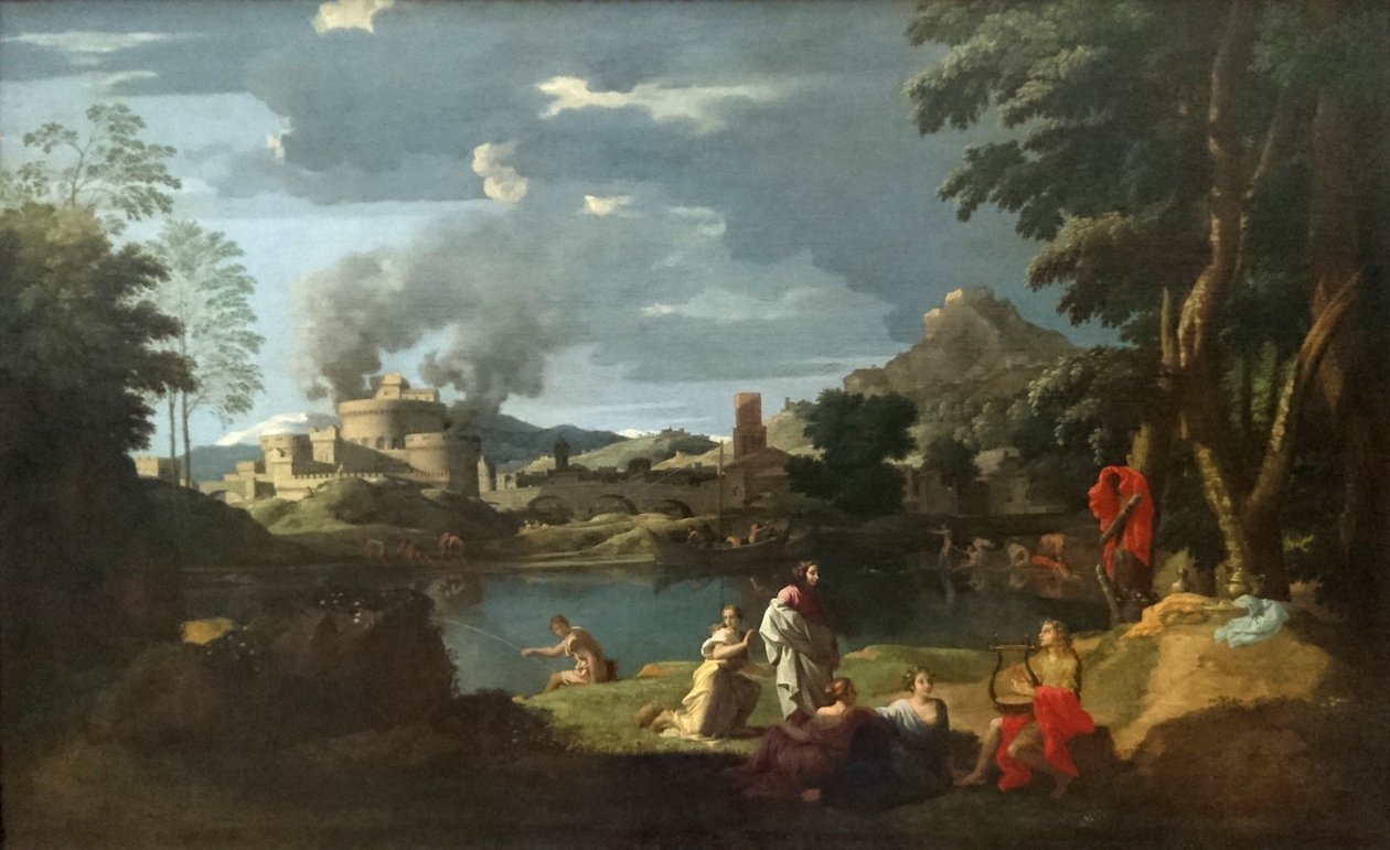 Landschaft mit Orpheus und Eurydike von Nicolas Poussin