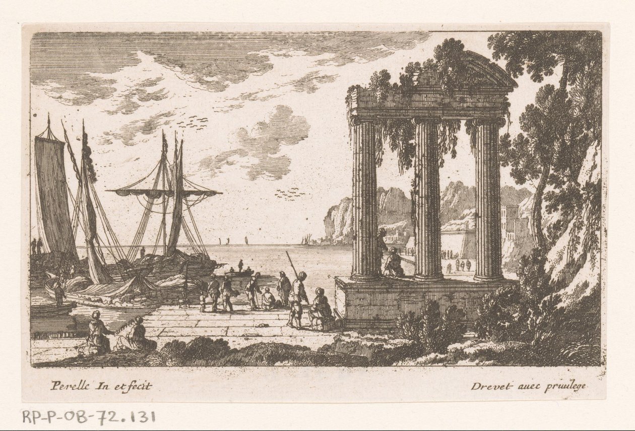 Hafenansicht mit drei Säulen von Nicolas Perelle