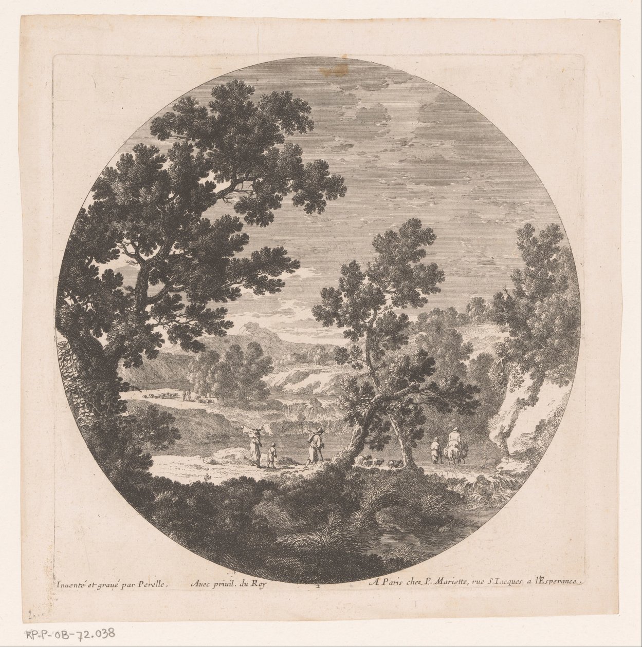 Landschaft mit Hirten entlang eines Flusses von Nicolas Perelle