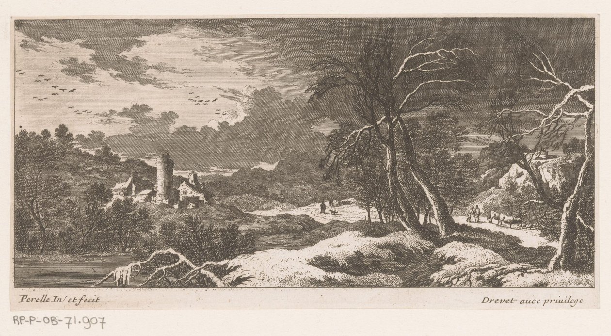 Winterlandschaft mit Häusern und Turm von Nicolas Perelle