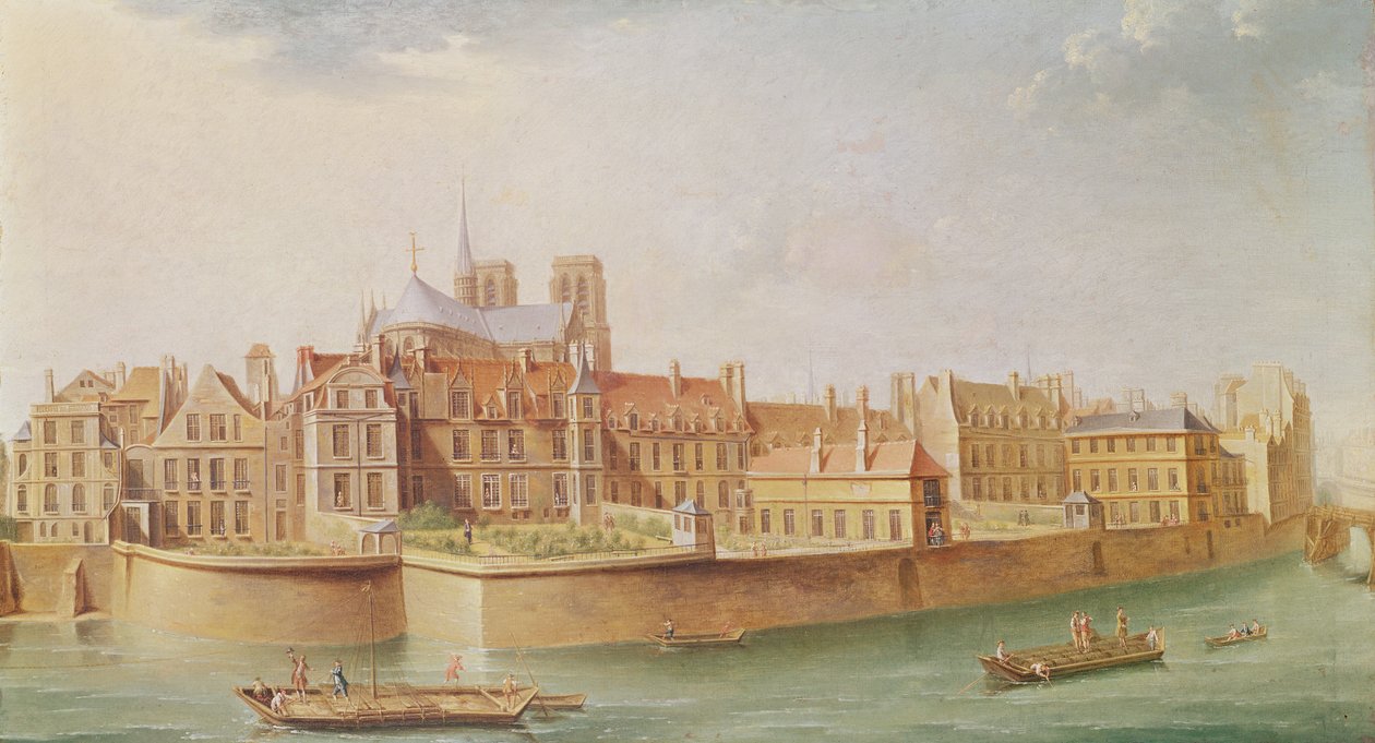 Häuser im Kloster von Notre-Dame, Paris von Nicolas Raguenet